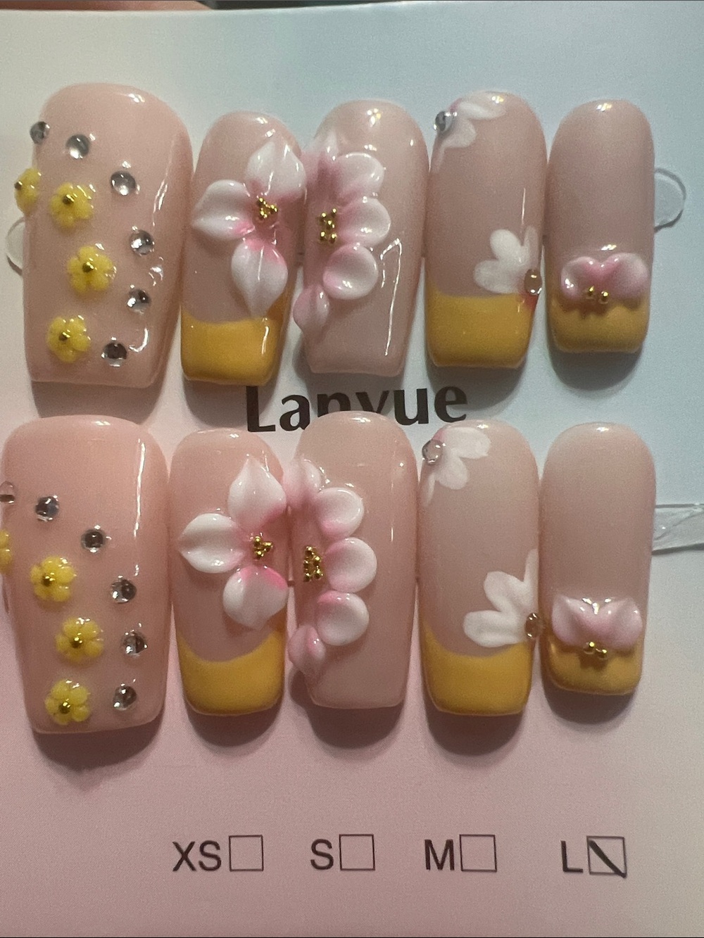 Blush Pink & Yellow Floral 3D Press-On Nails